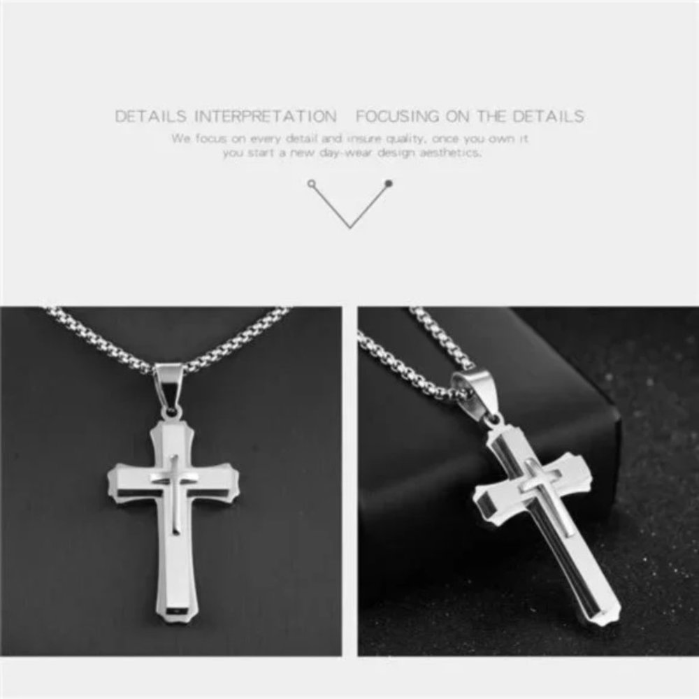 New Silver Cross 𝅺Necklace for Men - Picture 3 of 6